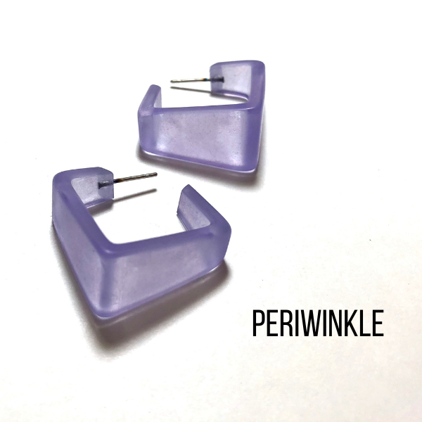 Wide Cubist Frosted Hoop Earrings Periwinkle Wide Cubist Square Hoops by Leetie Lovendale | Fleurcouture