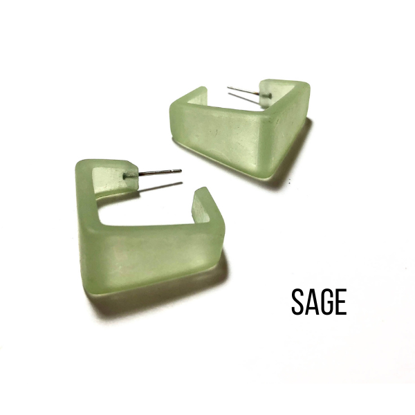 Wide Cubist Frosted Hoop Earrings Sage Green Wide Cubist Square Hoops by Leetie Lovendale | Fleurcouture