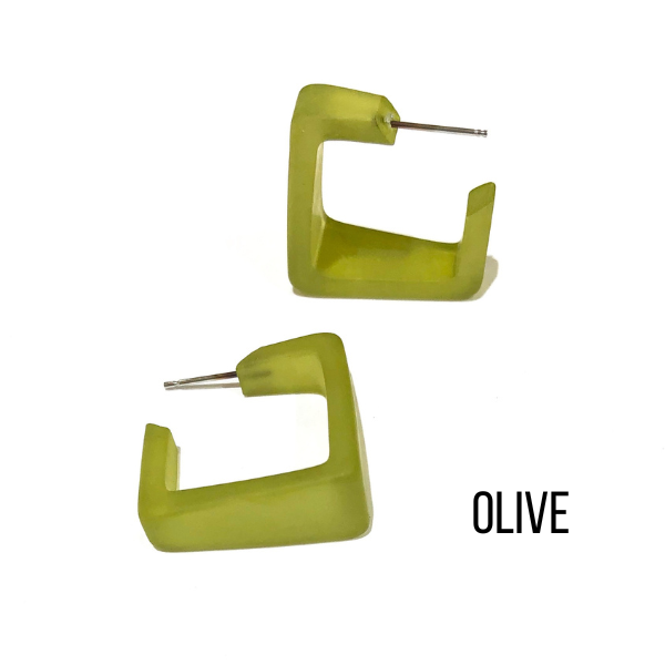 Wide Cubist Frosted Hoop Earrings Wide Cubist Square Hoops by Leetie Lovendale | Fleurcouture