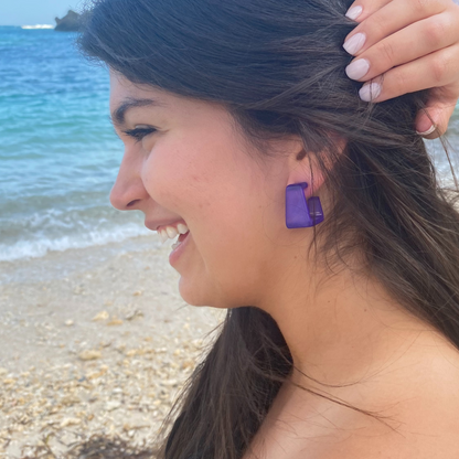 Wide Cubist Frosted Hoop Earrings Wide Cubist Square Hoops by Leetie Lovendale | Fleurcouture