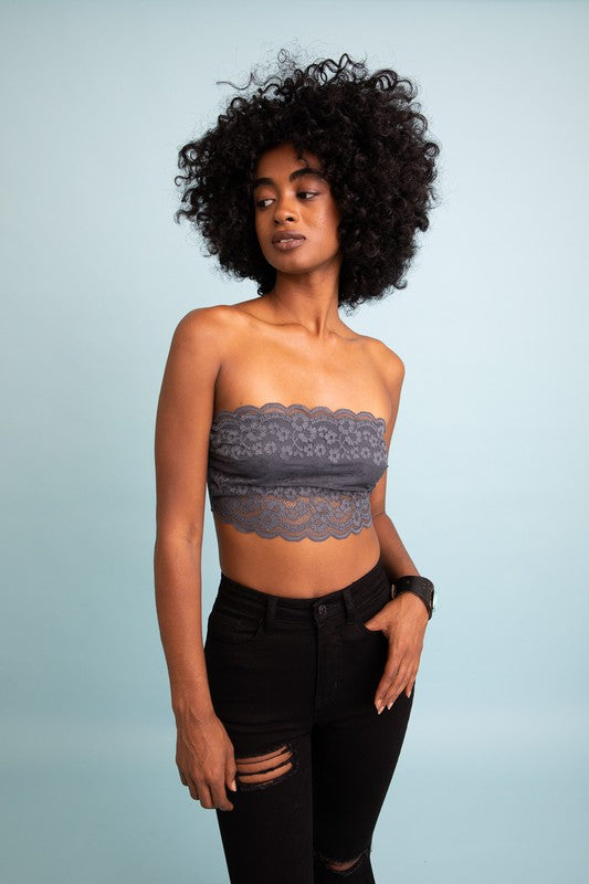 Wide Lace Bandeau Gray Small by Leto Accessories | Fleurcouture