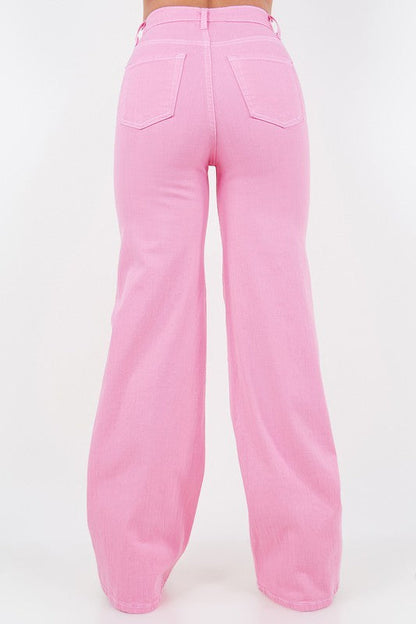 Wide Leg Jean in Bubblegum Pink Pink by GJG Denim | Fleurcouture