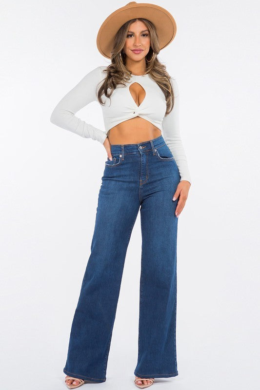 Wide Leg Jean in Dark Wash dark wash 3 by GJG Denim | Fleurcouture