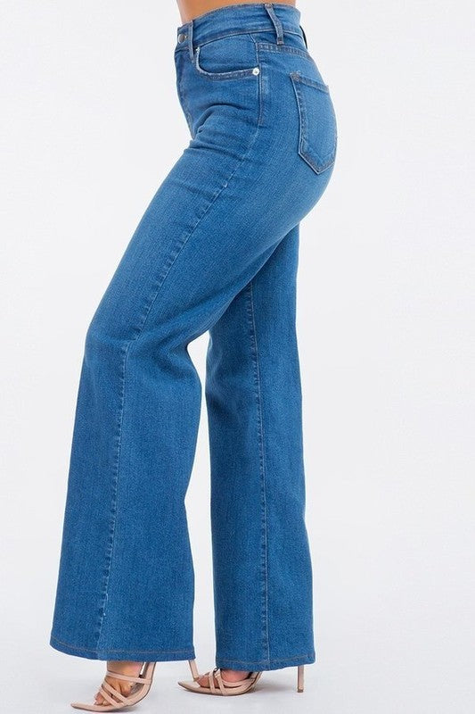 Wide Leg Jean in Medium Blue Blue by GJG Denim | Fleurcouture