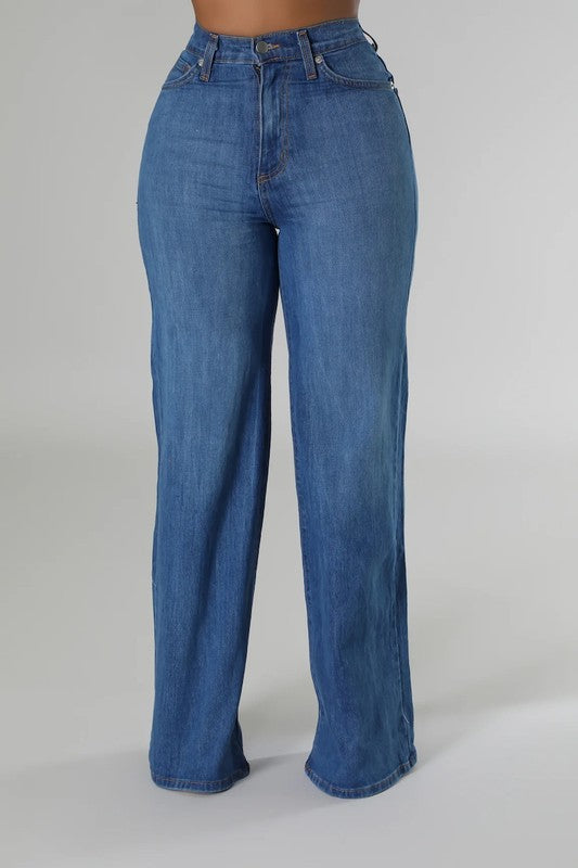 Wide Leg Jean in Medium Wash blue 1 by GJG Denim | Fleurcouture