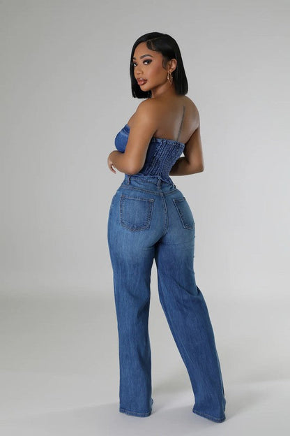 Wide Leg Jean in Medium Wash blue by GJG Denim | Fleurcouture