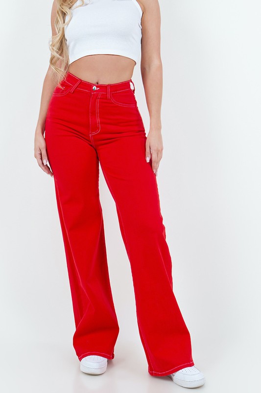 Wide Leg Jean in Red Red 3 by GJG Denim | Fleurcouture