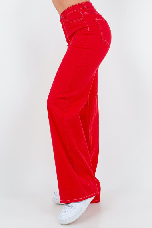 Wide Leg Jean in Red Red by GJG Denim | Fleurcouture