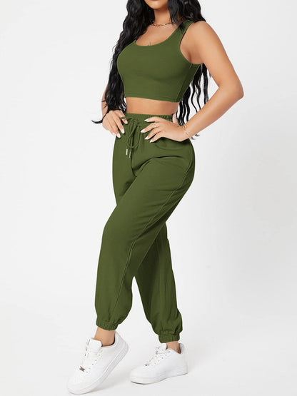 Wide Strap Top and Drawstring Joggers Set Two Piece Sets by Trendsi | Fleurcouture