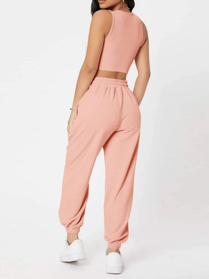 Wide Strap Top and Drawstring Joggers Set Two Piece Sets by Trendsi | Fleurcouture