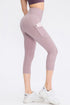 Wide Waistband Cropped Active Leggings with Pockets Lilac 4/S by Trendsi | Fleurcouture