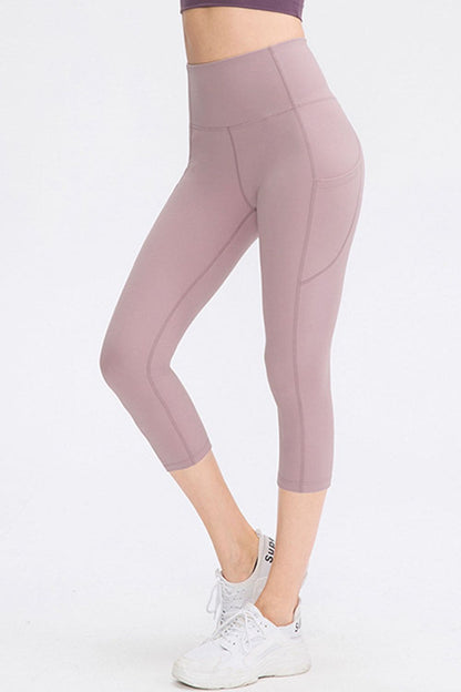 Wide Waistband Cropped Active Leggings with Pockets by Trendsi | Fleurcouture