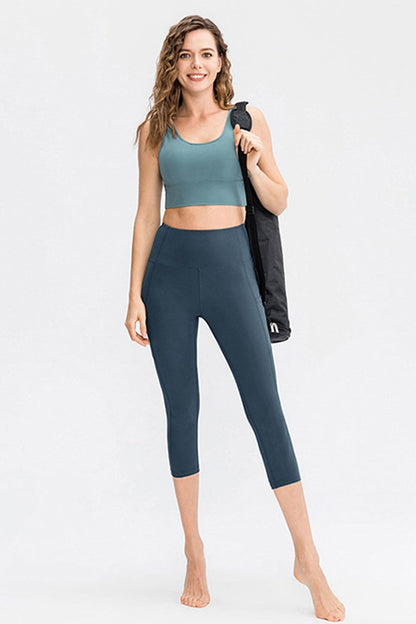 Wide Waistband Cropped Active Leggings with Pockets by Trendsi | Fleurcouture