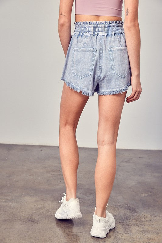 Wide Waistband Destroyed Frayed Denim Shorts by Mustard Seed | Fleurcouture