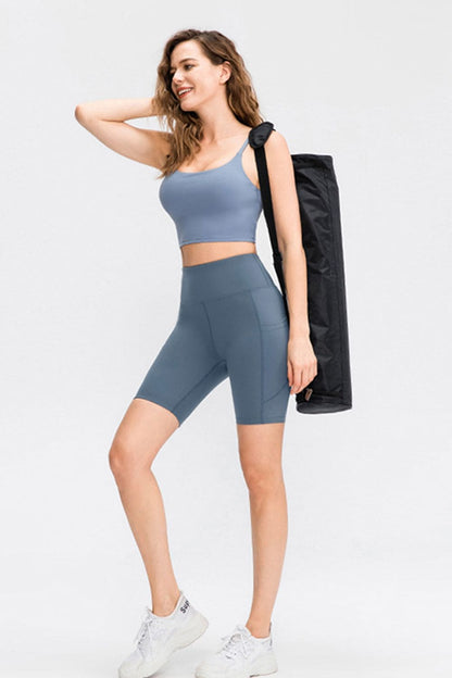 Wide Waistband Sports Shorts with Pockets Activewear by Trendsi | Fleurcouture