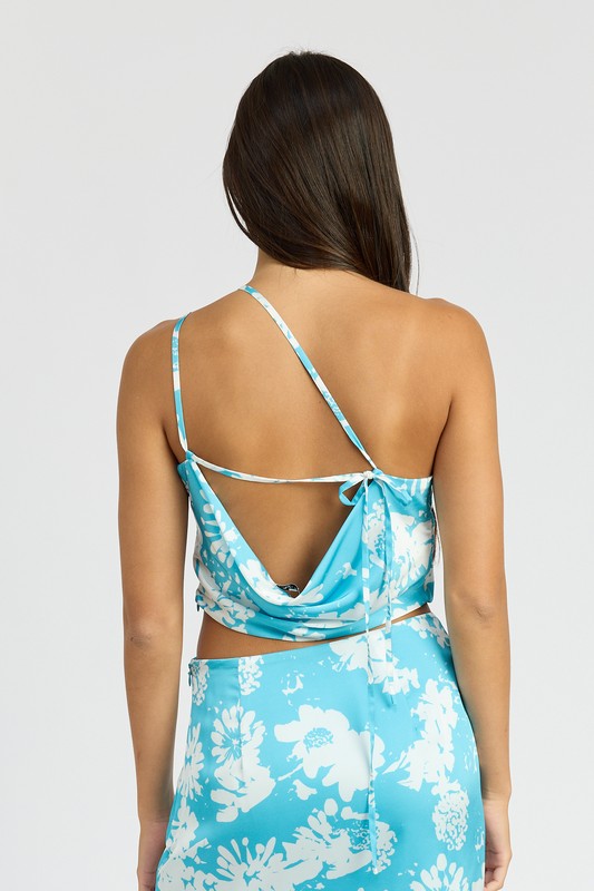 WILDFLOWER PRINT ONE SHOULDER TOP TURQUOISE by Emory Park | Fleurcouture