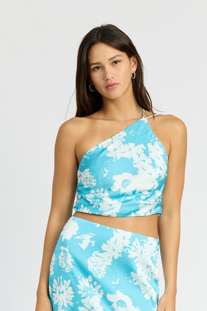 WILDFLOWER PRINT ONE SHOULDER TOP TURQUOISE S by Emory Park | Fleurcouture