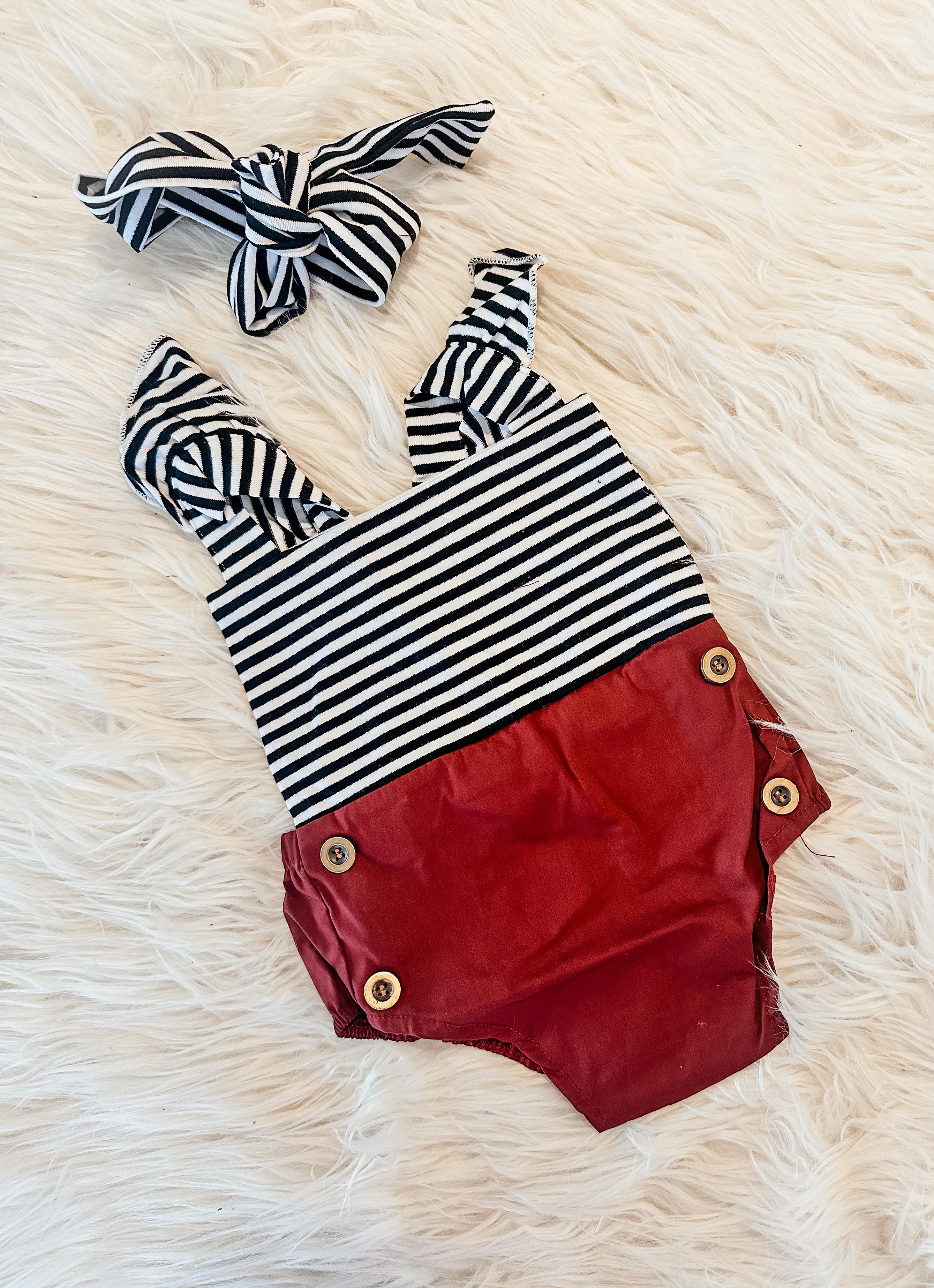 Wine Sailor Button Romper RTS by AJC Wholesale | Fleurcouture