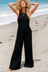 Women Cinched Waist Sleeveless Wide Leg Jumpsuit Black S by YNIQUE | Fleurcouture