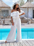 Women Clothing Summer Solid Color Office Ruffled off Shoulder Short Sleeved Jumpsuit S White by NEWMELANCE | Fleurcouture