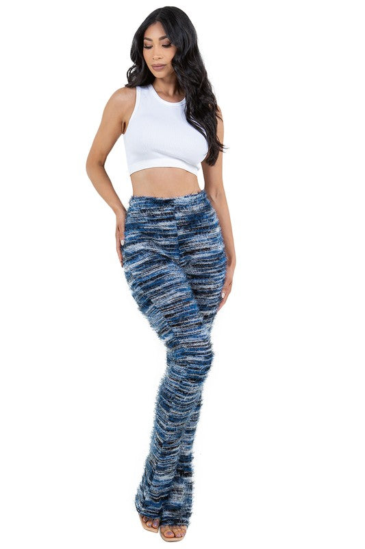 WOMEN COMFY FLUFFY KNIT LEGGINGSWEAT PANTS BLUE by By Claude | Fleurcouture