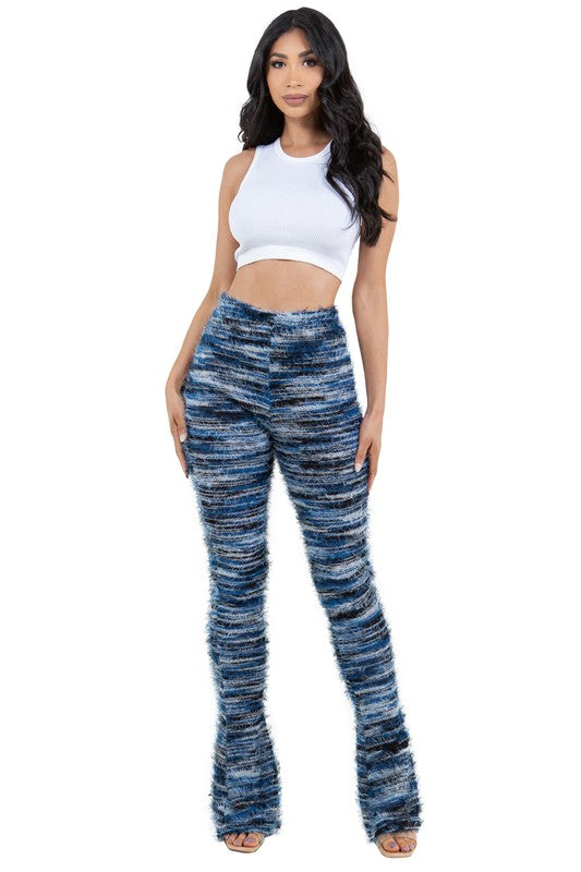 WOMEN COMFY FLUFFY KNIT LEGGINGSWEAT PANTS BLUE S by By Claude | Fleurcouture