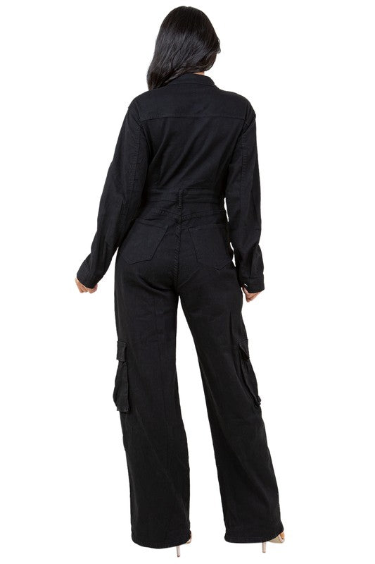 WOMEN DENIM SEXY JUMPSUIT BLACK by By Claude | Fleurcouture