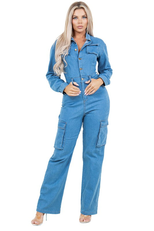 WOMEN DENIM SEXY JUMPSUIT BLUE by By Claude | Fleurcouture