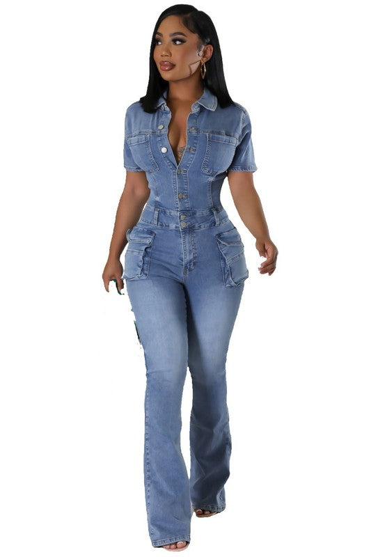 WOMEN DENIM SEXY JUMPSUIT BLUE by By Claude | Fleurcouture