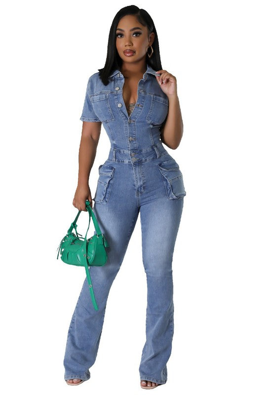 WOMEN DENIM SEXY JUMPSUIT BLUE by By Claude | Fleurcouture