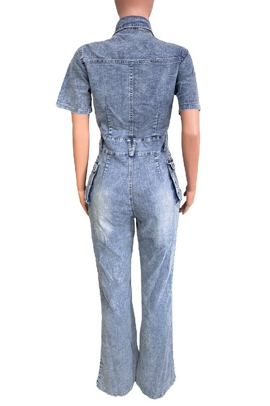 WOMEN DENIM SEXY JUMPSUIT BLUE by By Claude | Fleurcouture