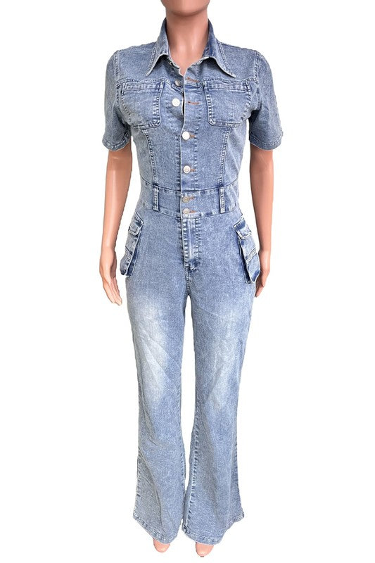 WOMEN DENIM SEXY JUMPSUIT BLUE by By Claude | Fleurcouture