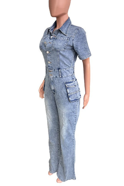 WOMEN DENIM SEXY JUMPSUIT BLUE by By Claude | Fleurcouture