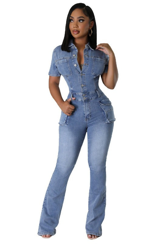 WOMEN DENIM SEXY JUMPSUIT BLUE S by By Claude | Fleurcouture