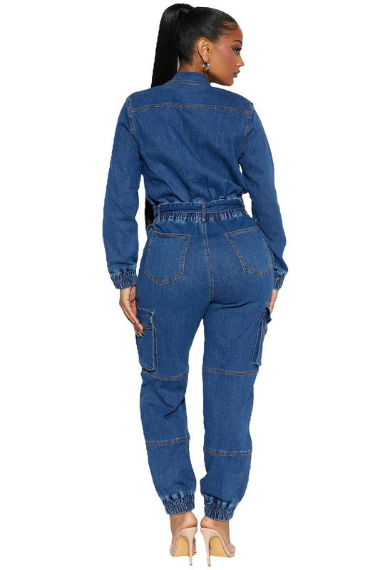 WOMEN DENIM SEXY JUMPSUIT NAVY by By Claude | Fleurcouture