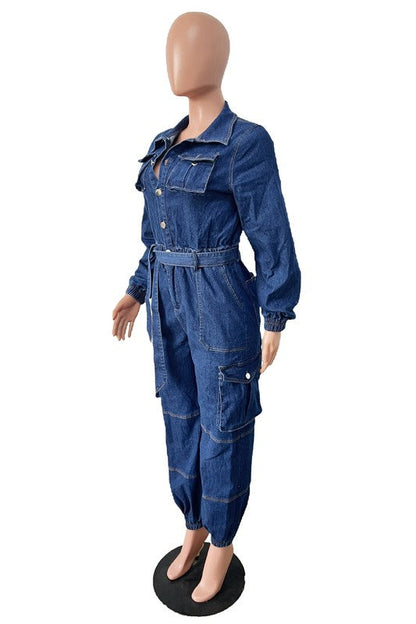 WOMEN DENIM SEXY JUMPSUIT NAVY by By Claude | Fleurcouture