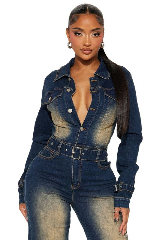 WOMEN DENIM SEXY JUMPSUIT NAVY by By Claude | Fleurcouture