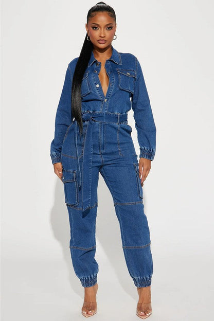 WOMEN DENIM SEXY JUMPSUIT NAVY by By Claude | Fleurcouture