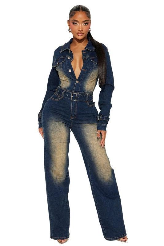 WOMEN DENIM SEXY JUMPSUIT NAVY L by By Claude | Fleurcouture