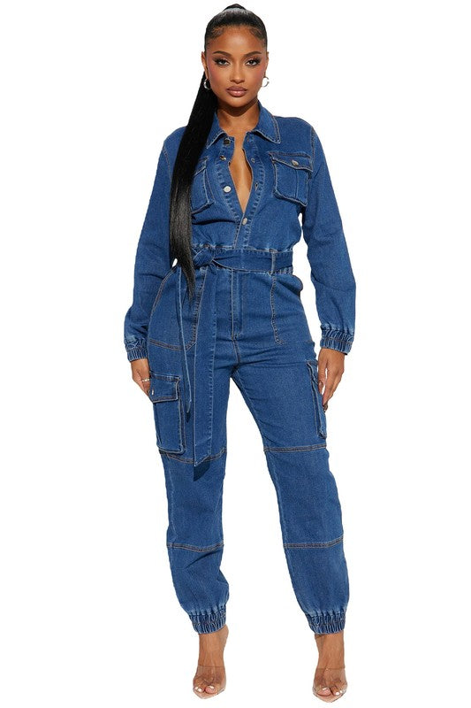 WOMEN DENIM SEXY JUMPSUIT NAVY S by By Claude | Fleurcouture