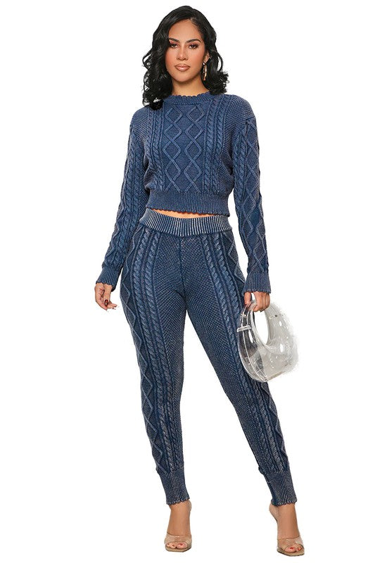 WOMEN FASHION 2PCS SWEATER PANTS SET BLUE S by By Claude | Fleurcouture