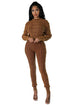 WOMEN FASHION 2PCS SWEATER PANTS SET BROWN S by By Claude | Fleurcouture