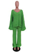 WOMEN FASHION 2PCS SWEATER PANTS SET GREEN S by By Claude | Fleurcouture