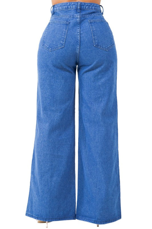 WOMEN FASHION CASUAL STYLE DENIM PANTS BLUE by By Claude | Fleurcouture