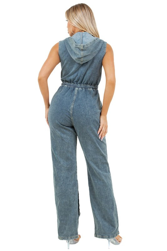 WOMEN FASHION DENIM CARGO STYLE JUMPSUIT BLUE by By Claude | Fleurcouture