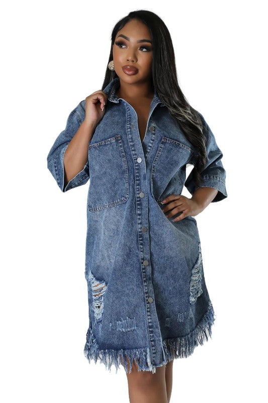 WOMEN FASHION DENIM DRESSES NAVY by By Claude | Fleurcouture