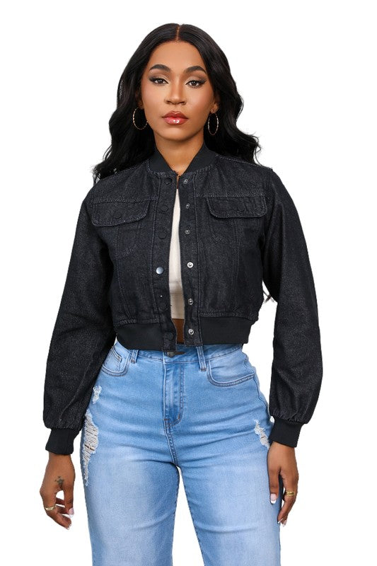 WOMEN FASHION DENIM JACKET BLACK L by By Claude | Fleurcouture