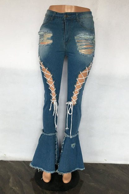 WOMEN FASHION DENIM JEANS BLUE S by By Claude | Fleurcouture