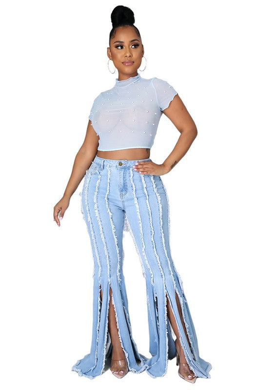 WOMEN FASHION DENIM JEANS LIGHT BLUE by By Claude | Fleurcouture