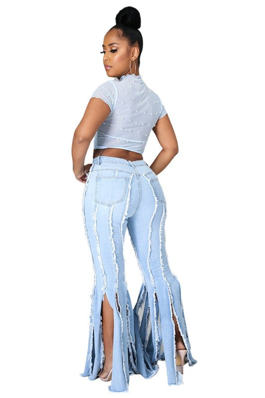 WOMEN FASHION DENIM JEANS LIGHT BLUE by By Claude | Fleurcouture